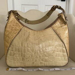 BRAHMIN Vintage Tri-Color Tan/Cream Croc Embossed
Shoulder Handbag